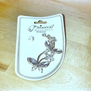 - Butterfly ear crawler crystal gold tone earrings